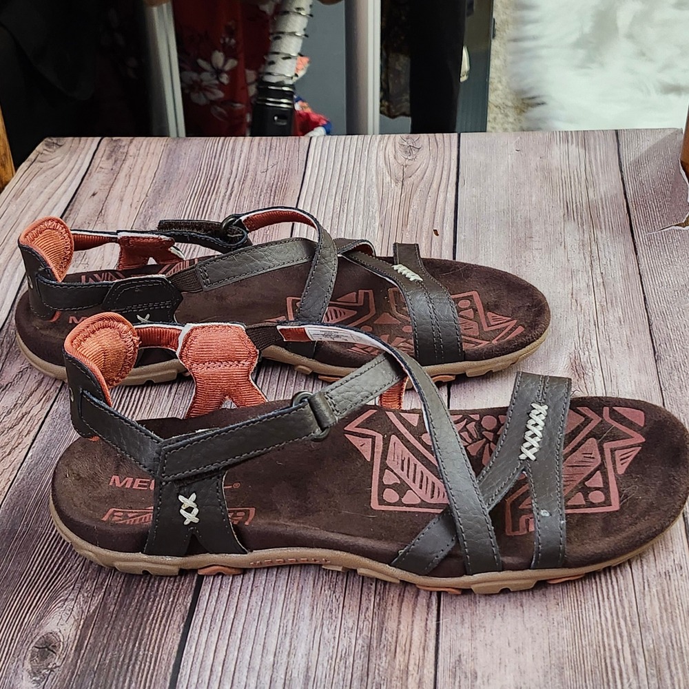 Merrell Espresso Red Leather Strappy Performance Sandals J001230 Womens 7 - Picture 5 of 10